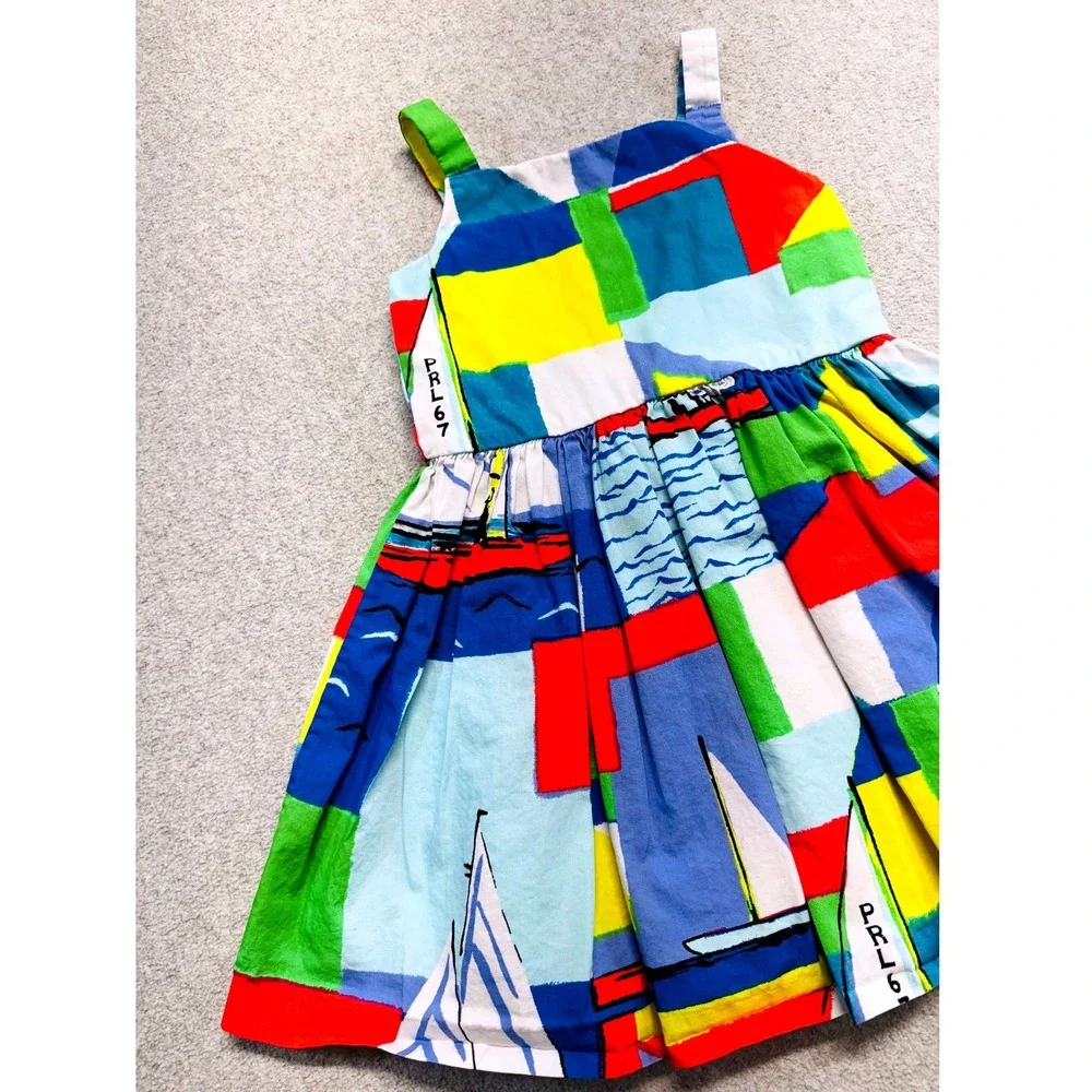Ralph Lauren Sailboat Dress Kids 24M Multicolor Abstract Nautical Cotton PRL67